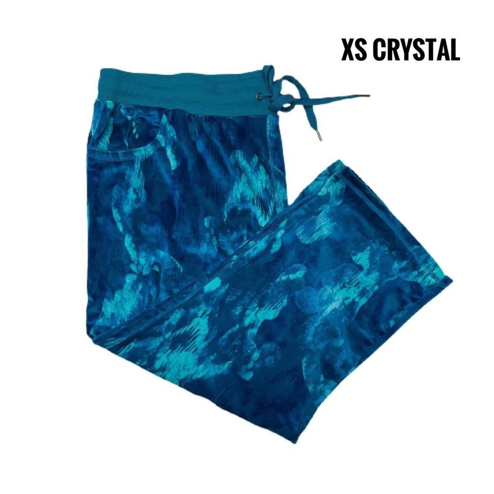 Xs Lularoe Crystal Kick Flare Crop Pant Solid Velour Mermaid Blue Fits 2/4